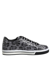 Dolce & Gabbana Gray Leather Leopard Low Top Sneakers Shoes
